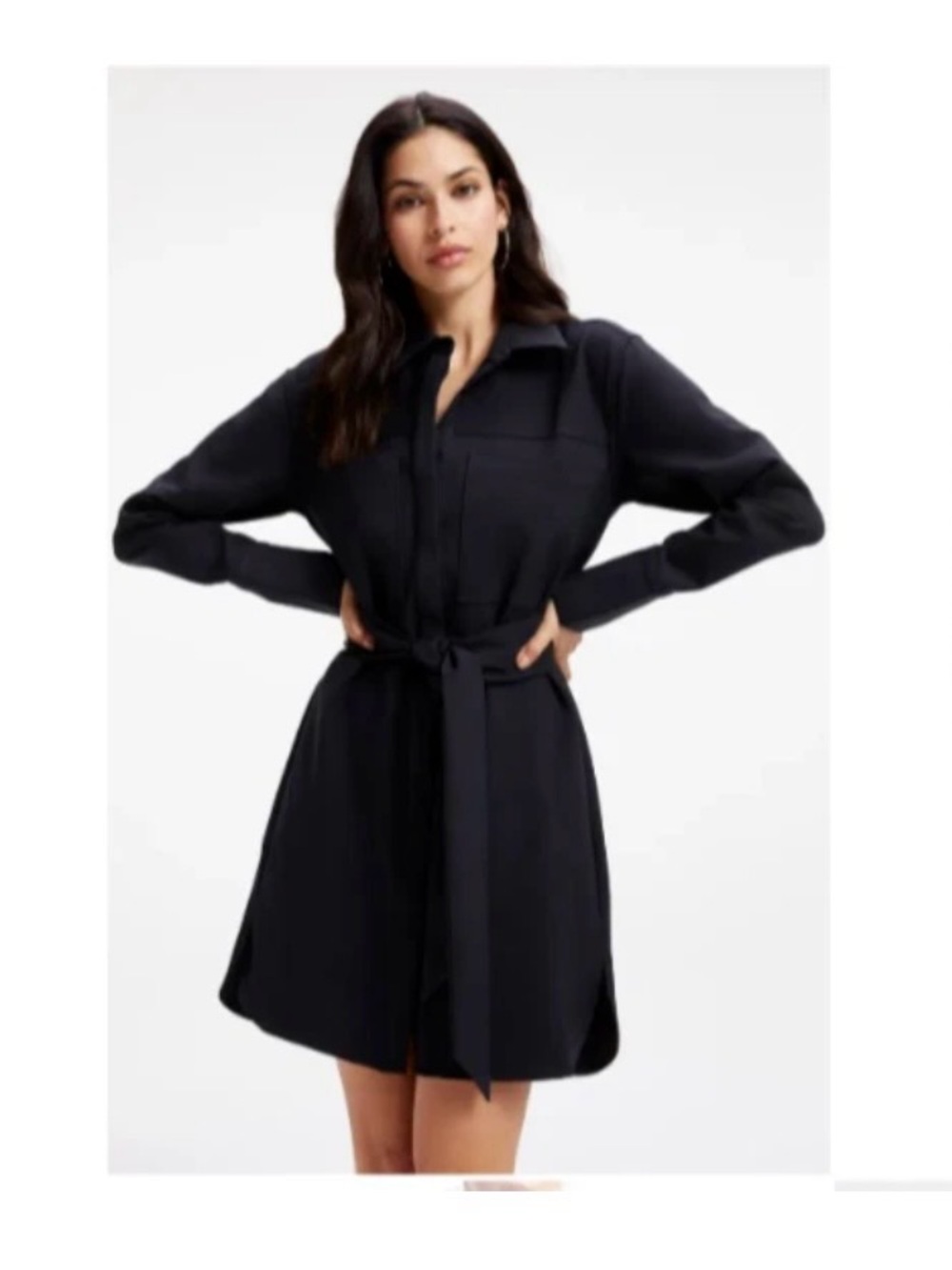 Good American Black Button-Up Shirt Dress with Tie Waist